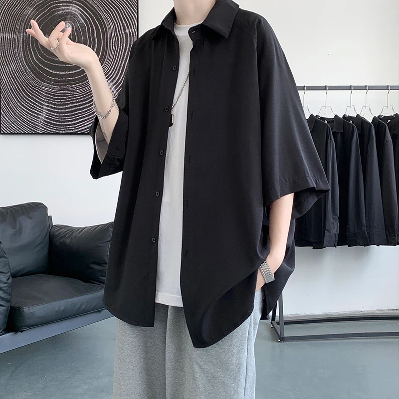 KAPMENTS Korean Fashion Plain Shirt Summer Mends Oversized Vintage White Blouses Japanese Streetwear Short Sleeve Shirt 240816