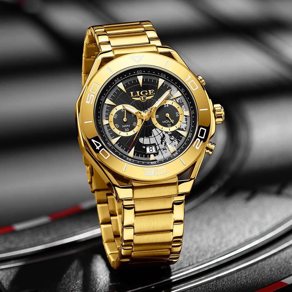 LIGE Men's quartz Watch personalized hollow case design Stainless steel strap Men's business waterproof watch Multi-function sports watch ho