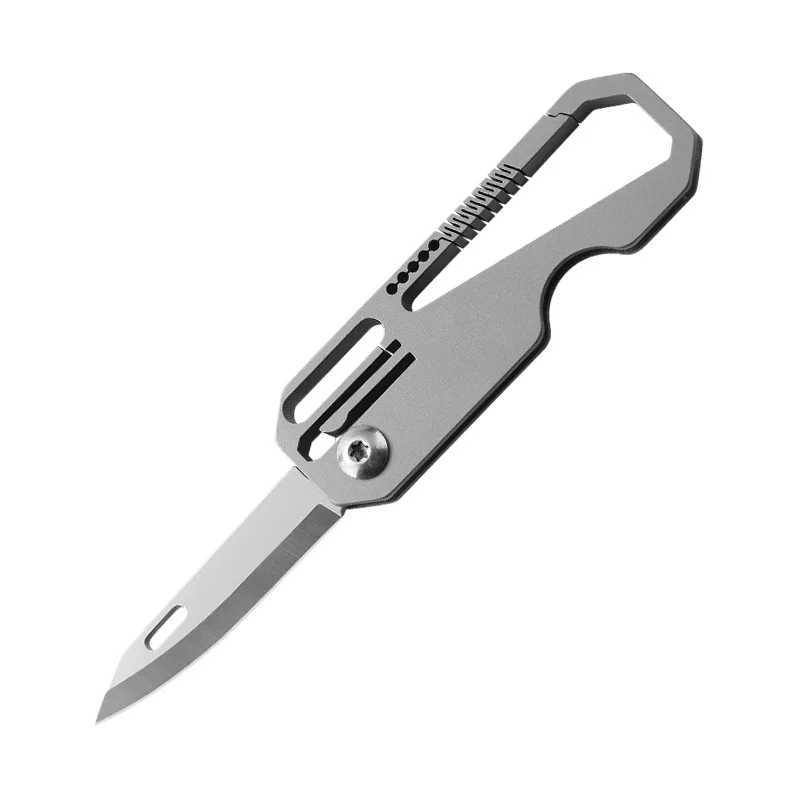 High quality titanium alloy multifunctional mens keychain with foldable small knife cart keychain outdoor EDC small tool W240808