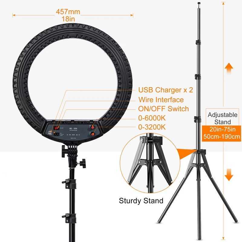 18 inch ring light with tripod 55W 3000-5800K CRI 90 photo studio light used for Vlog video shooting makeup selfie ring light X250409
