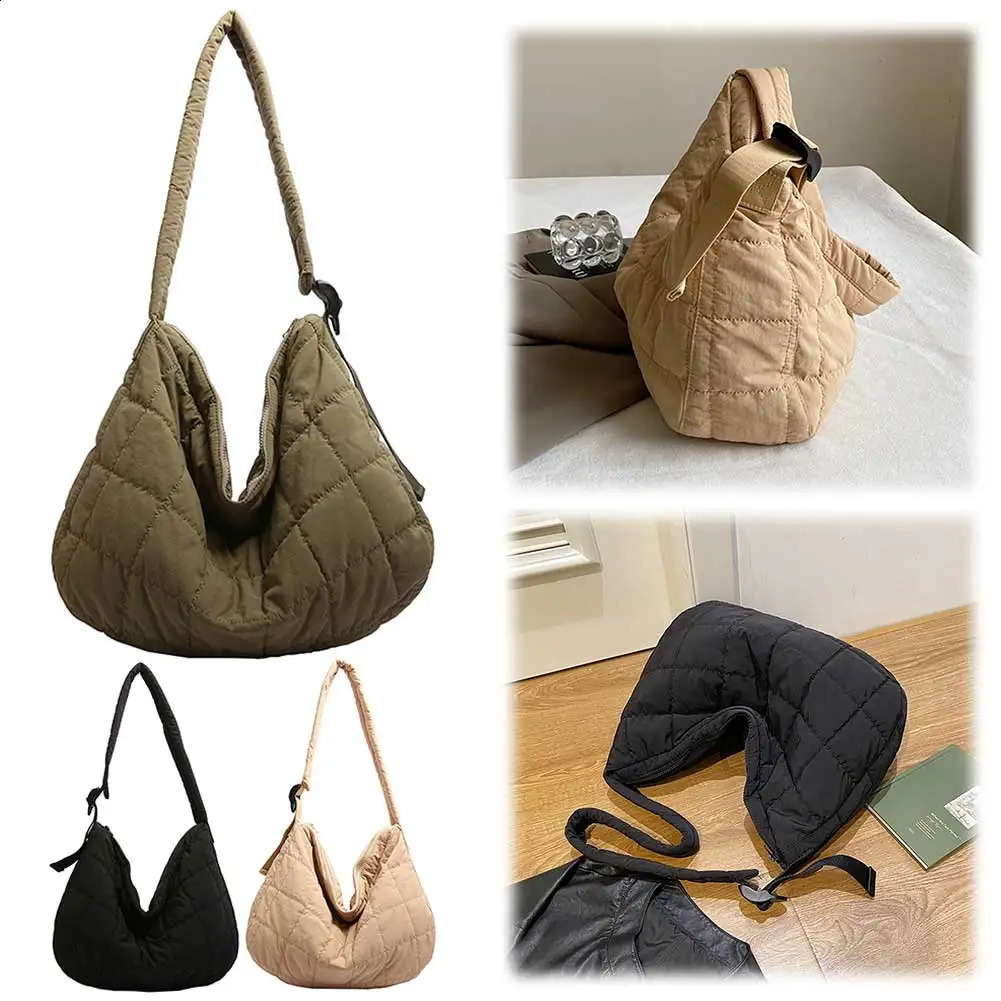 Women Fashion Messenger Large Capacity Quilted Puffer Shoulder Simple Cloud Sling Solid Color Outdoor Travel Bag 240809