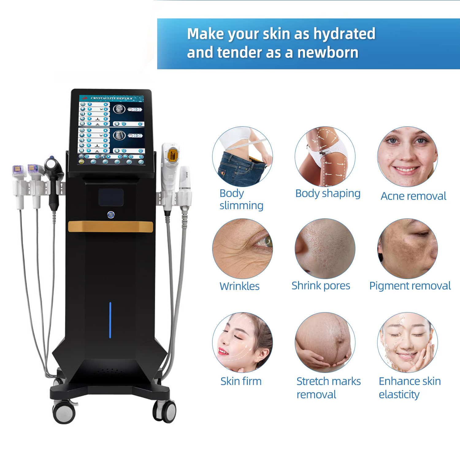 Newest 4 in 1 Ice HIFU Radar V-max Skin Tightening Face Contouring Single Point Multi-row 12 Lines Skin Rejuvenation Slimming RF Microneedle + Ice Ham