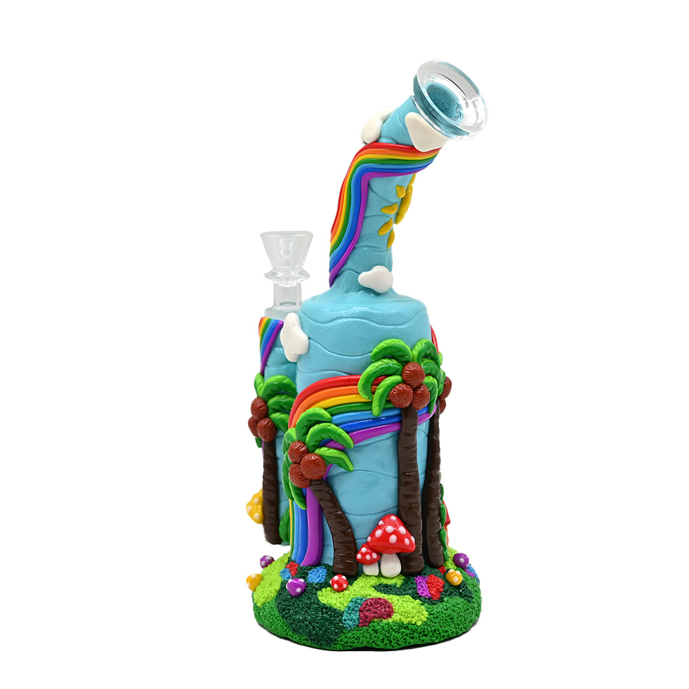 HippiesGlass,Colored Polymer Clay Glass Water Pipe,3D Cute Coconut Tree,Mushroom,Small House,Rainbow,Borosilicate Glass Hookah,Glass Bong,Smoking Acce