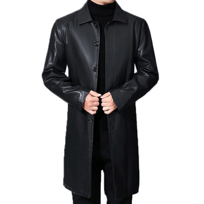 Middle aged and elderly mens ClothingWinter collar long sleeved single chest PU jacket leather 240808