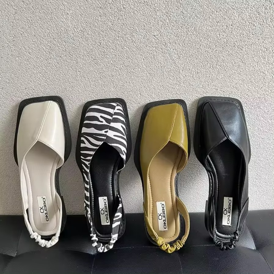 2025 S Fashion Designer Elegant Sandals Ladies Elastic Band Flat Women Shallow Party Shoes Heel Square Toe