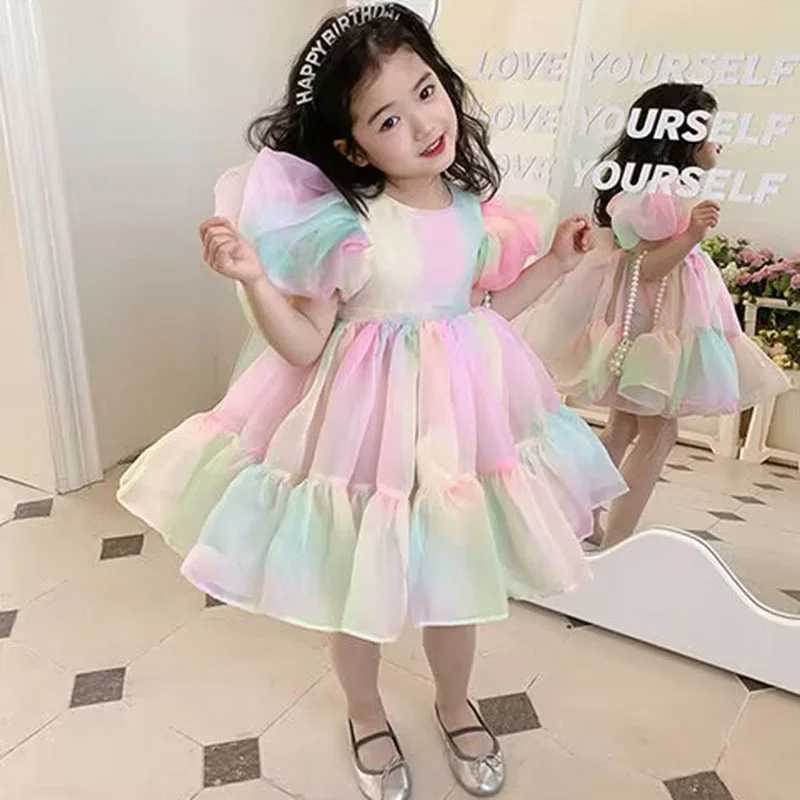 Summer Fantasy Girl Dress Baby Fluffy Sleeve Princess Dress Childrens Birthday Dress Rainbow Fluffy Dress W250111