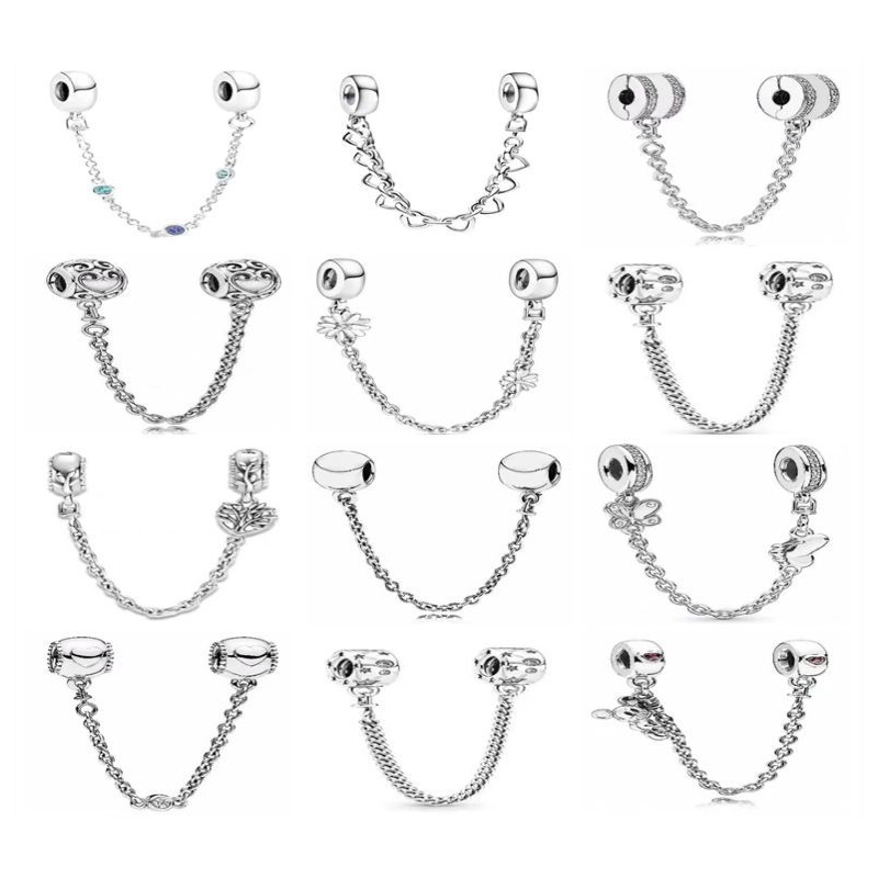 European 925 Sterling Silver Safety Chain Women For PAN Design Fits 3mm Snake Chain Bracelets Charms Birthday Christmas Gift DIY Making Jewelry B056