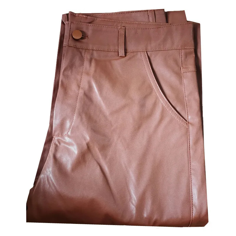 Mens Leather Pants BlackRedBrown Fashionable Dance Party Casual Trouser Large Size 5XL 240808