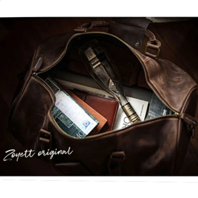 NASVA Leather Mens Bags Vintage Travel Duffle Bag Weekend Handbags Messenger Luggage With Shoe Compartment 240809