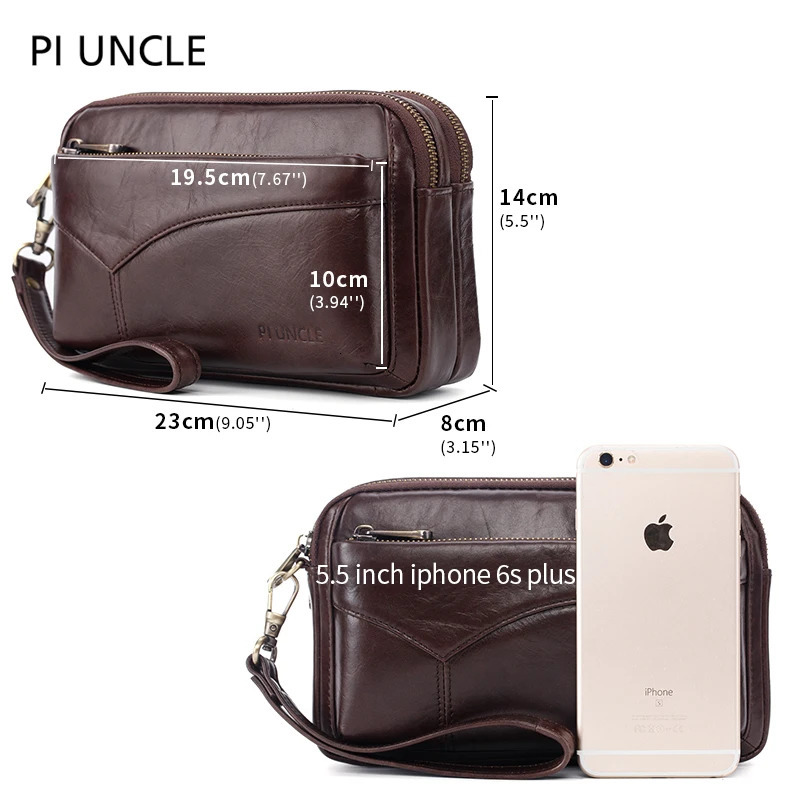 Mens leather handbag large capacity currency wallet mobile phone pocket womens soft double zipper mens clutch bag 240808