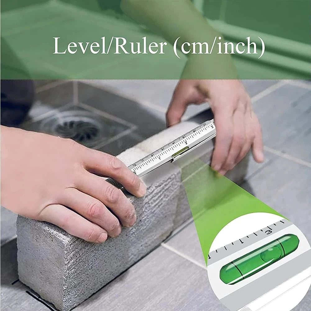 7 in1 Multifunction Ballpoint Pen With Modern Handheld Tool Measure Technical Ruler Screwdriver Touch Screen Stylus Spirit Level 240809