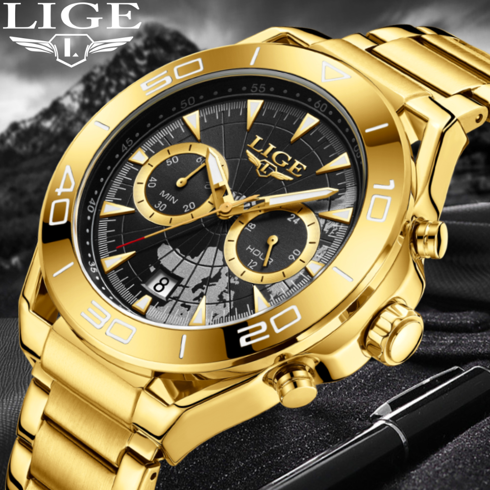 LIGE Men's quartz Watch personalized hollow case design Stainless steel strap Men's business waterproof watch Multi-function sports watch ho