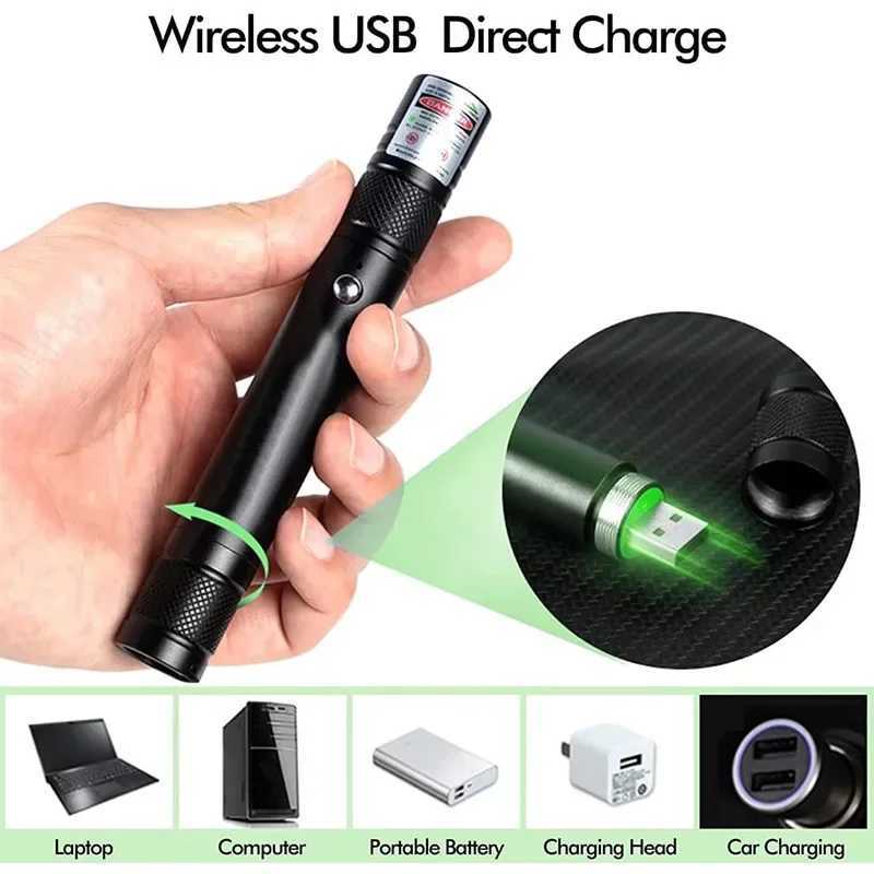 Green USB Rechargeable Laser Pointer High Power Green Light Flashlight Laser Sight Pointer Pen High Power Laser Equipo TacticoM240809