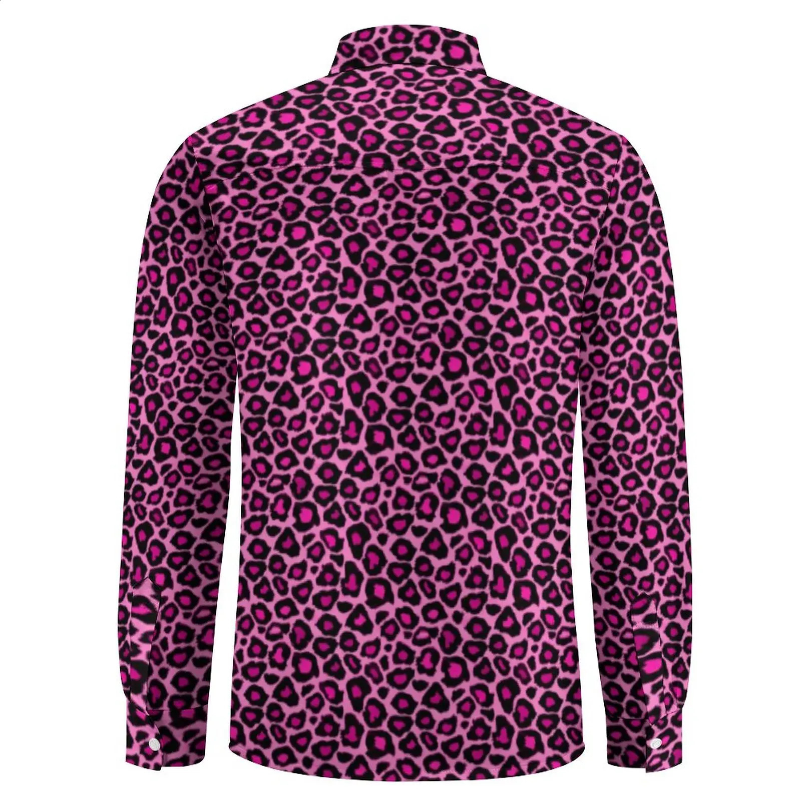 Pink Leopard Casual Shirts Man Animal Fur Print Shirt Long Sleeve Trending Harajuku Blouses Autumn Custom Top Plus Size 240809