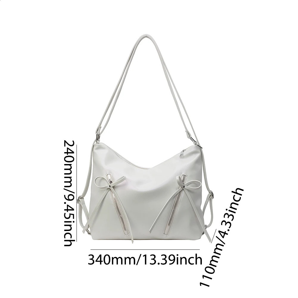 Cute Bow Underarm Bag PU Leather Trendy Crossbody Bag Solid Color Casual Daypack with Zipper Satchel Purse for Women 240809