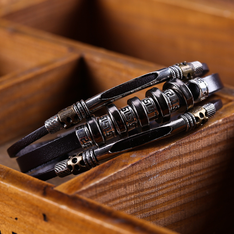 Cowhide bracelet woven jewelry gift retro multi-layer loop watch buckle men's bracelet