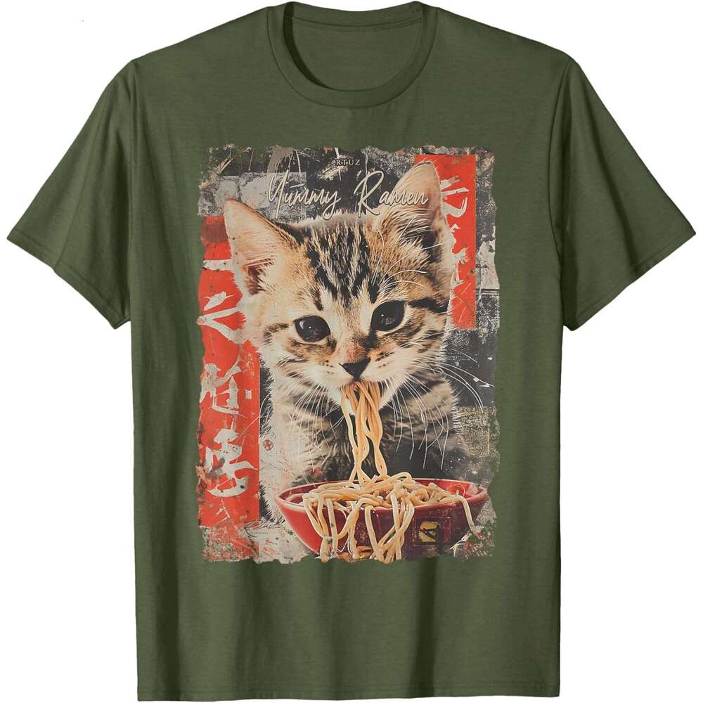 T shirt for Mens Cute Cat Ramen Noodle Japanese Anime Manga Ramen Kawaii Cat T-Shirt Shirts Tshirt Graphic Tee Casual Tops Clothes Short sleeve Free s