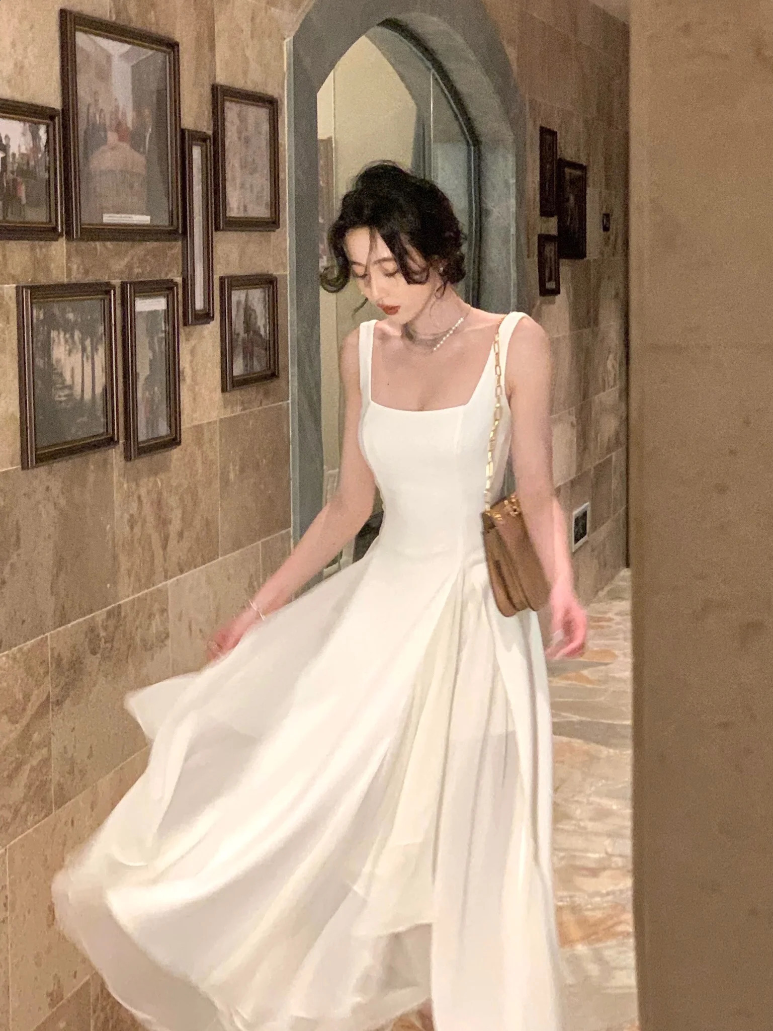 French Elegant Ruffles White Midi Dresses Summer Evening Party Women Clothes Fashion Sundress Birthday Ladies Dresses 240809