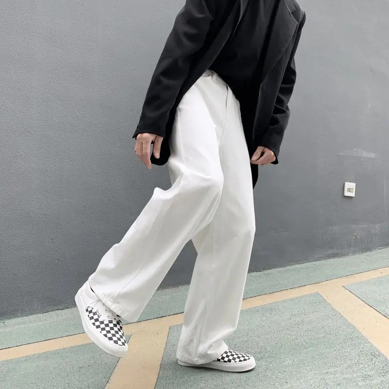 Wide Leg Jeans Men Fashion Casual White Jeans Men Streetwear Korean Loose Hip-hop Straight Jeans Mens Denim Trousers M-3XL 240809