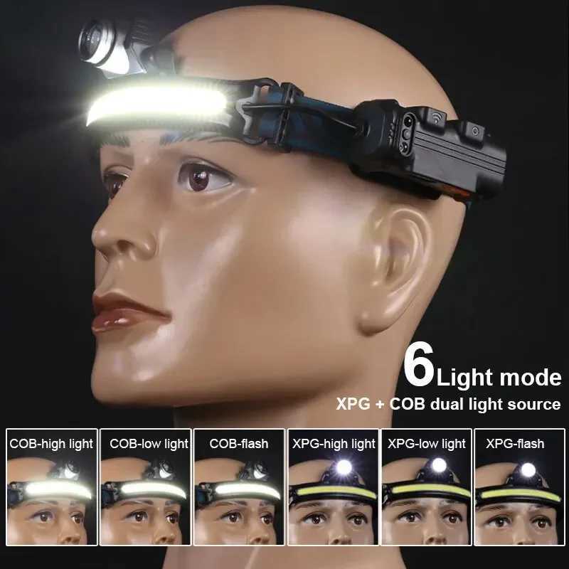 USB Rechargeable Induction Headlamp Zoom COB LED Head Lamp Built in Battery Flashlight Multifunction 6 Modes Head TorchCL240807