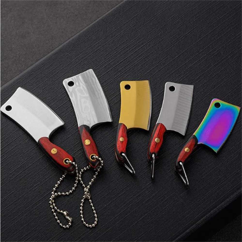Small kitchen knife mini keychain stainless steel pocket portable outdoor wine bottle opening tool with leather shell hanging W240808