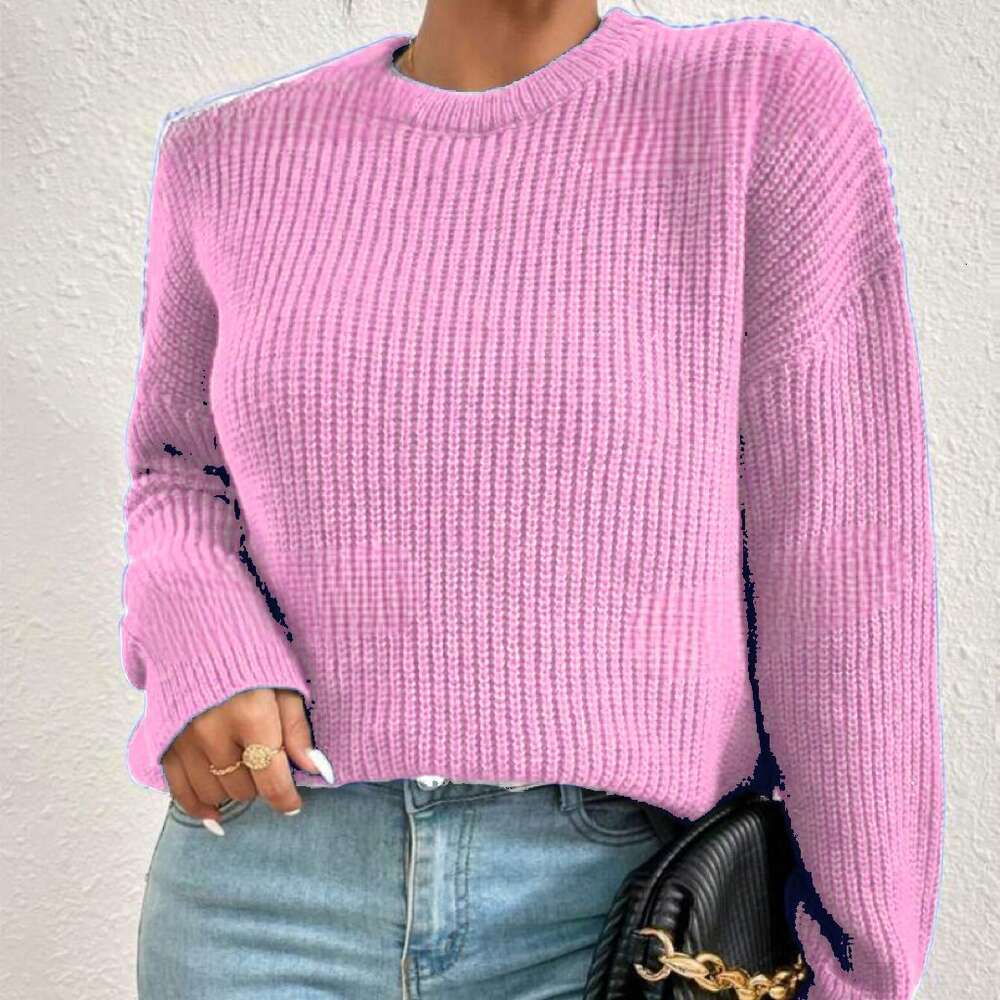 Women's Autumn/Winter New Product Loose Double layered Round Neck Solid Color Long Sleeve Lazy Style Knitted Base Sweater Trendy dongdumaoyi