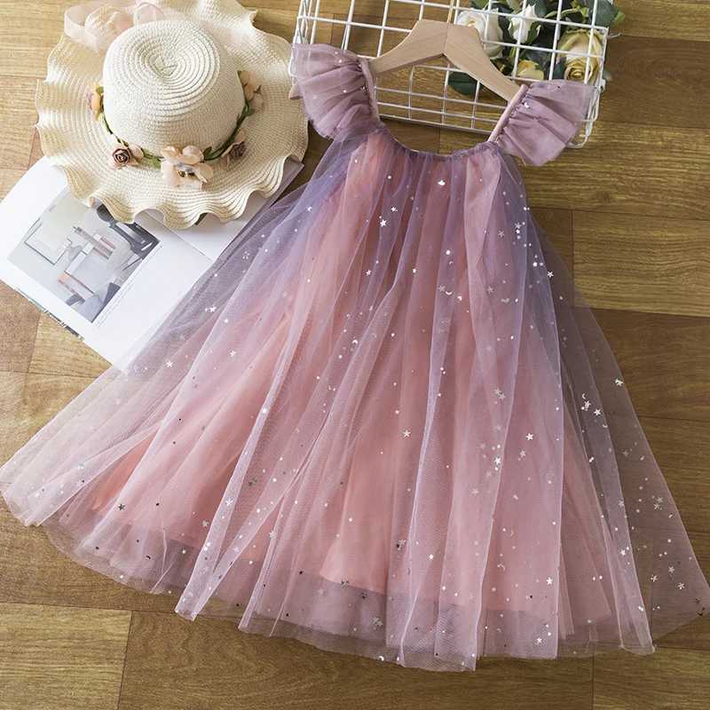 2024 New Summer Girl Pendant Princess Dress Ruffle Childrens Glitter Picture Birthday Par Tank Top 3-8Y Elegant Girl Dress W250111