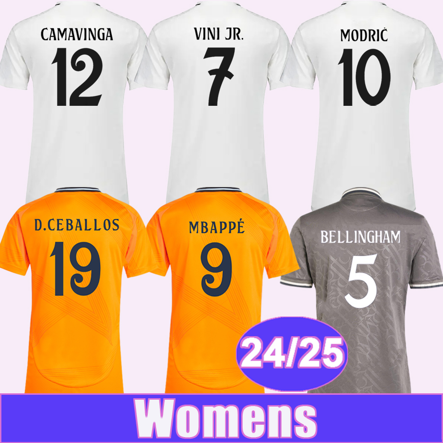24 25 VINI JR. MBAPPE Womens Soccer Jerseys BRAHIM ENDRICK RODRYGO VALLEJO CAMAVINGA ALABA MODRIC TCHOUAMENI VALLEJO Home Away 3rd Football Shirts