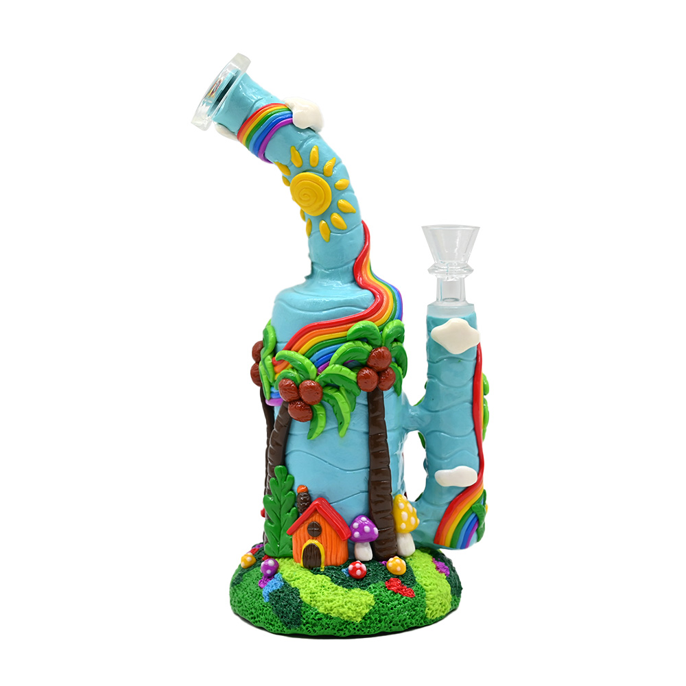 HippiesGlass,Colored Polymer Clay Glass Water Pipe,3D Cute Coconut Tree,Mushroom,Small House,Rainbow,Borosilicate Glass Hookah,Glass Bong,Smoking Acce