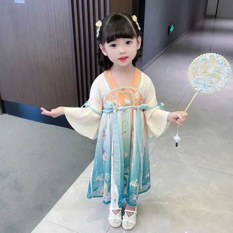 Girls Hanfu Spring and Autumn Clothes 2023 New Tang Suit Chinese Childrens Ancient Clothes Girls Baby DressY240809