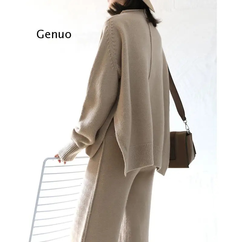 Cashmere Two Piece Set Top and Pants Winter Korean Womens Tracuit Casual 2 Sets Outfits 240808