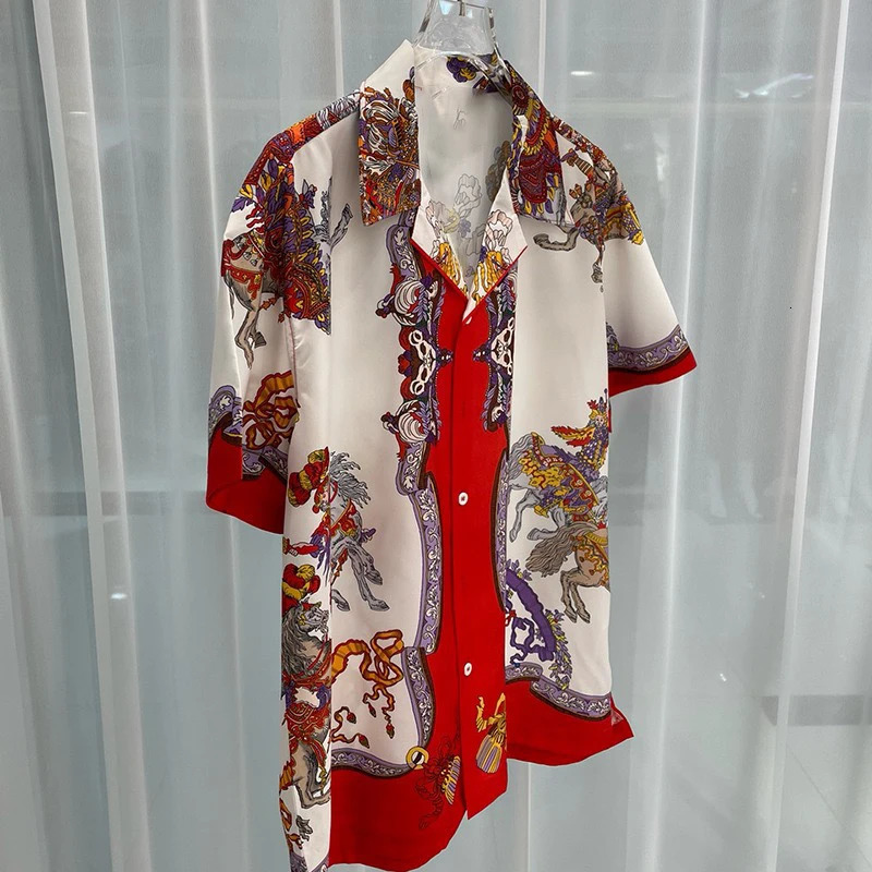 Leisure holiday print summer loose short sleeved lapel cardigan mens retro fashion set oversized streetwear240808