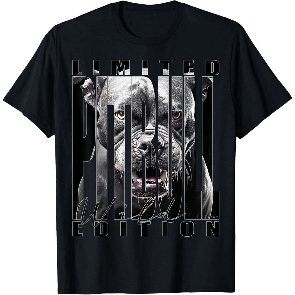 T shirt for Mens Wild Dog Pitbull Terrier Portrait Bulldog Dog Owner Pitbull T-Shirt Shirts Tshirt Graphic Tee Casual Tops Clothes Short sleeve S-2XL