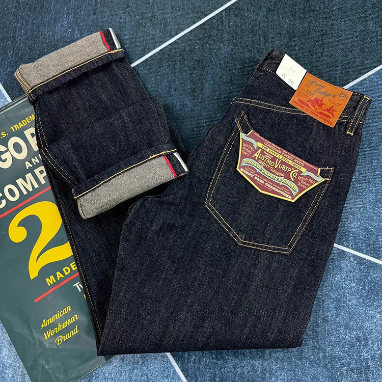 14 oz High Quality Red Selvedge Denim Jeans for Men Heavyweight Raw 100% Cotton Washed Hard Pants Youth Male Straight Trousers 240809