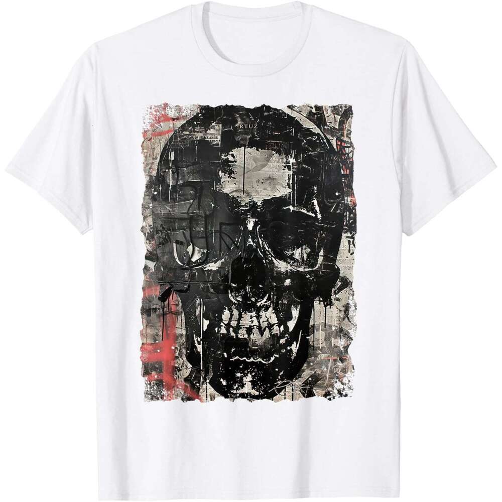 T shirt for Mens Vintage Graffiti Biker Rocker Skull Punk Horror Skull T-Shirt Dark Shirts Tshirt Graphic Tee Casual Tops Clothes Short sleeve Free sh