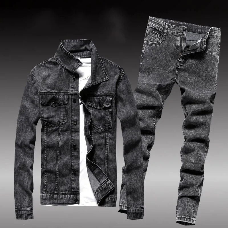 AutumnWinter Mens Jeans Set Trendy Denim Jacket Handsome Clothing Culture Morality 240808 - view 3