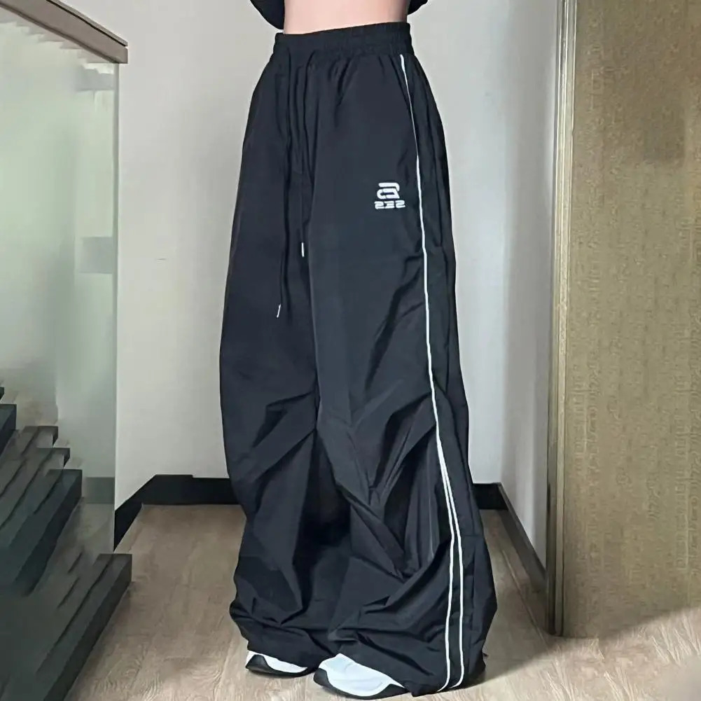 Sports casual pants hiphop style sports retro unisex wide leg elastic waist soft and breathable 240808
