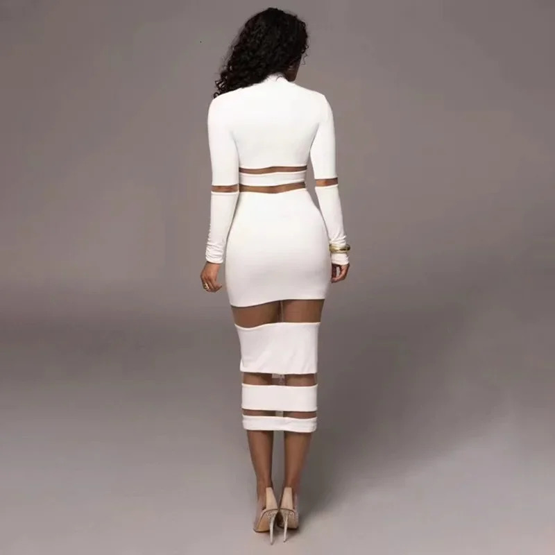 Spring Summer Women Mesh Patchwork Maxi Dress Elegant Sexy See Through Long Sleeve O-neck Robe Party Female Party Vestidos 240809