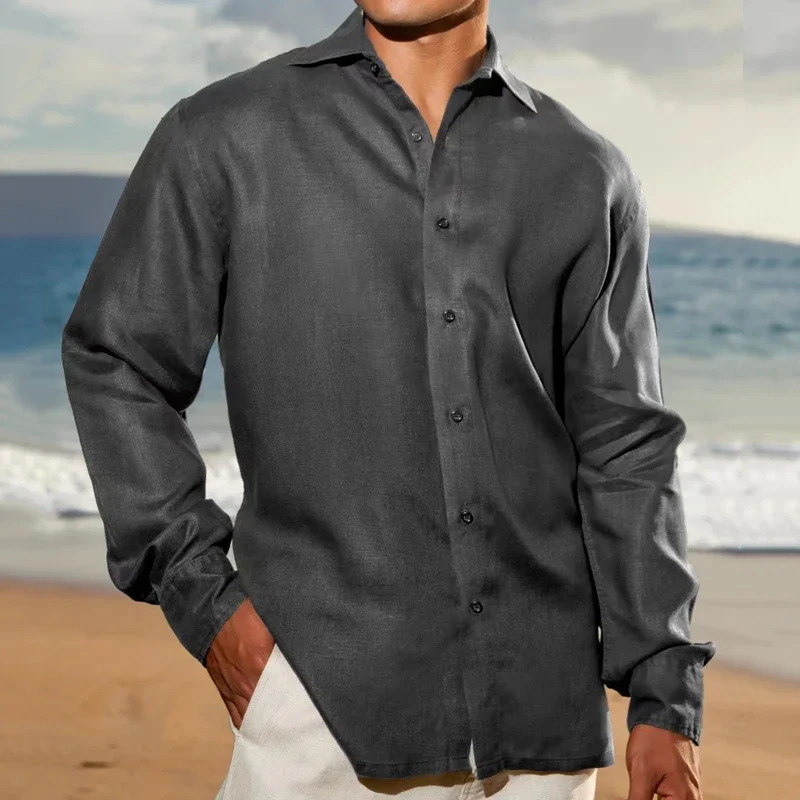 Autumn Cotton Linen Shirts For Men Casual Long sleeved Shirts Blouses Solid Turn-Down Collar Formal Beach Shirts Male Clothing 240808