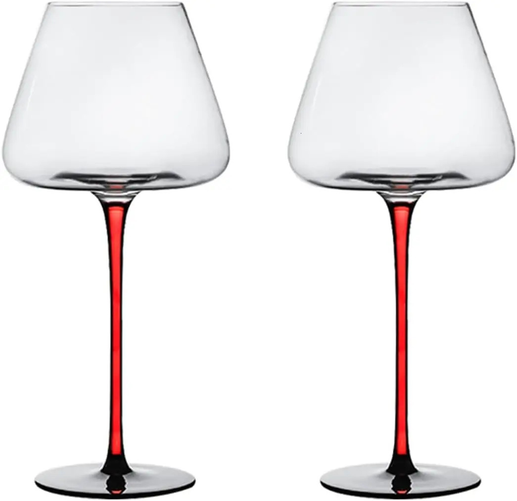 Set of 2 Huge Wine Glasses Crystal Clear Glass Long Stem Wine Glass for RedBlack Concave Bottom Champagne Glasses 240805
