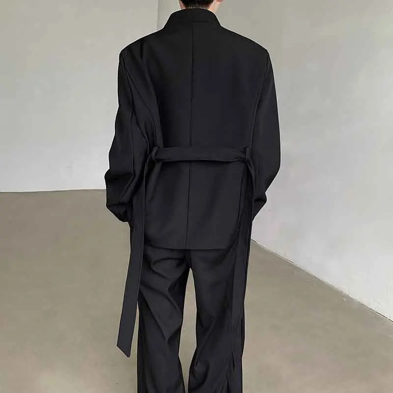 NOYMEI Temperment Black Suit Jack Belt Fashionable 2024 Spring Mens All match sexy jacket collarless mens WA3766 240808