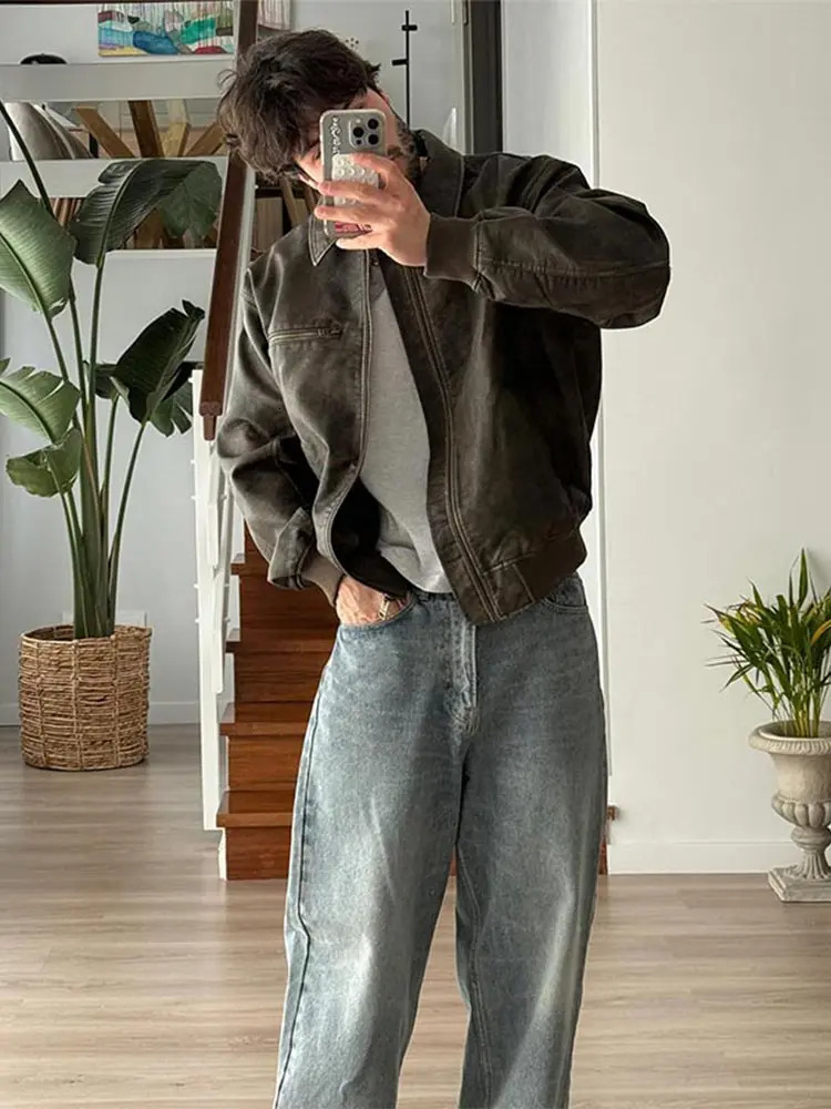 Chic Male Lapel Zipper Pu Leather Jacket Autumn Winter High Quality Warm Coat Mens Fashion Long Sleeve Pocket Outcoats 240809