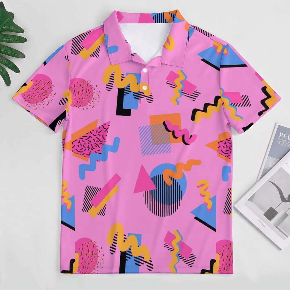 Fashion Mens Polo shirt 80s Geometric Pink Golf Shirts Athletic Fishing Short T-Shirt Summer Tennis Shirt Casual TopsCasual tops summer clothes
