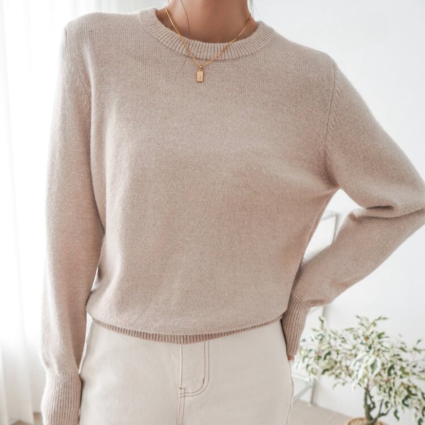 Round neck solid color women, autumn and winter new loose pullover knitted sweater for women dongdumaoyi