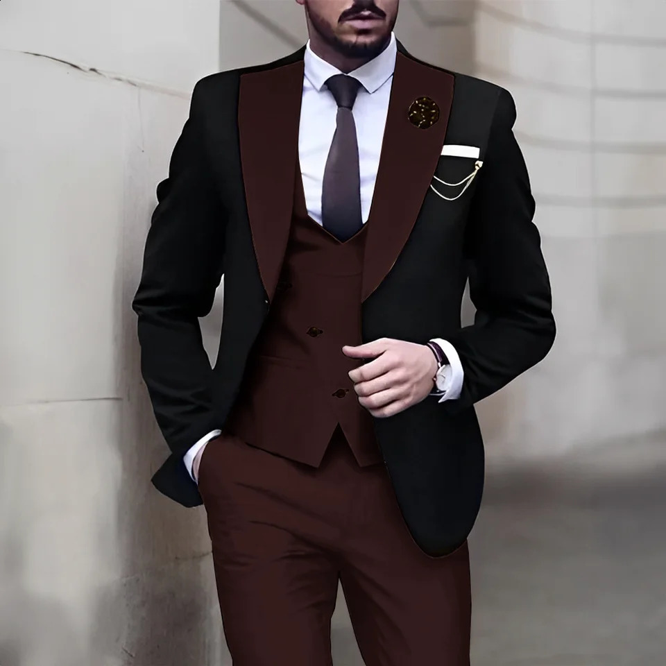 Elegant Mens 3Piece Black Jacket Wedding Groom Evening Dress Party Custom Clothing Handsome 240809