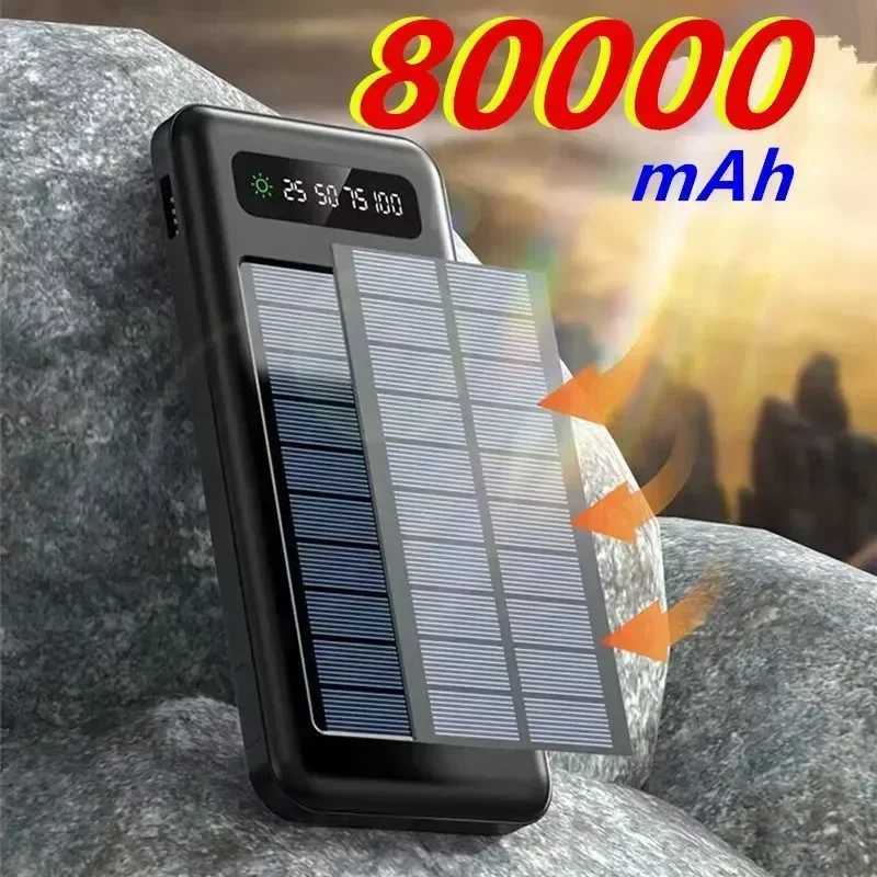 80000 Mah Solar Power Bank Thin Light Comes With Four-wire External Battery Portable Daily Power Bank For AP xm SamsungCL240808