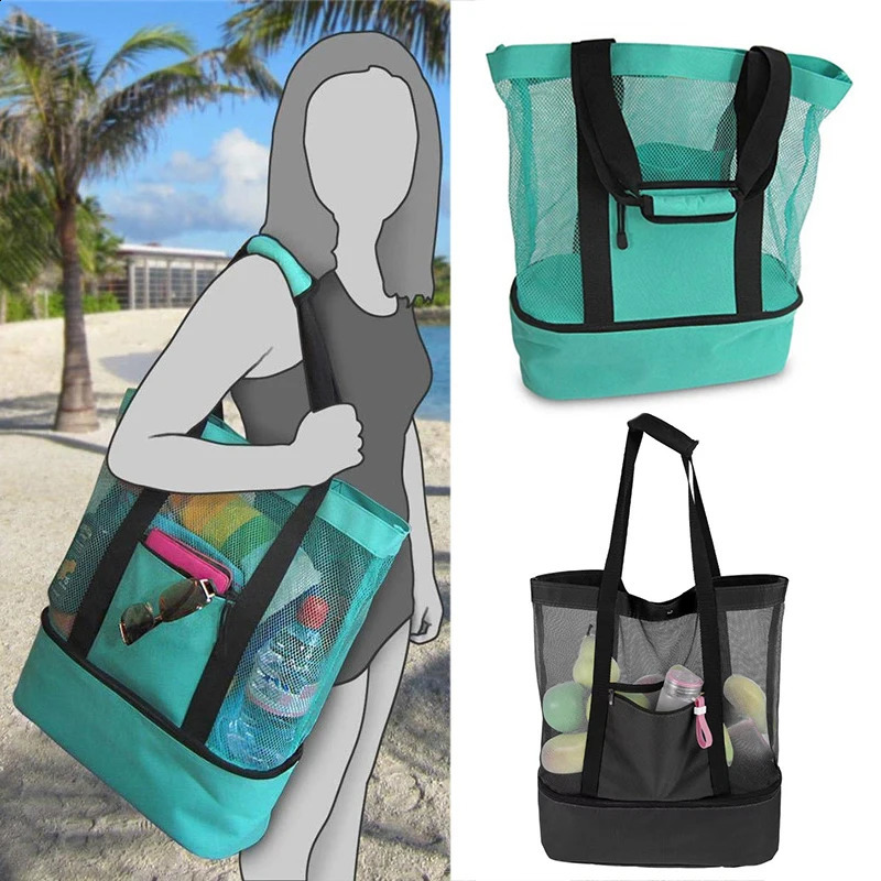 Heat Preservation Picnic Beach Bag Women Mesh Transparent Doublelayer Swim Storage High Capacity Shopping Waterproof Bags Tote 240809