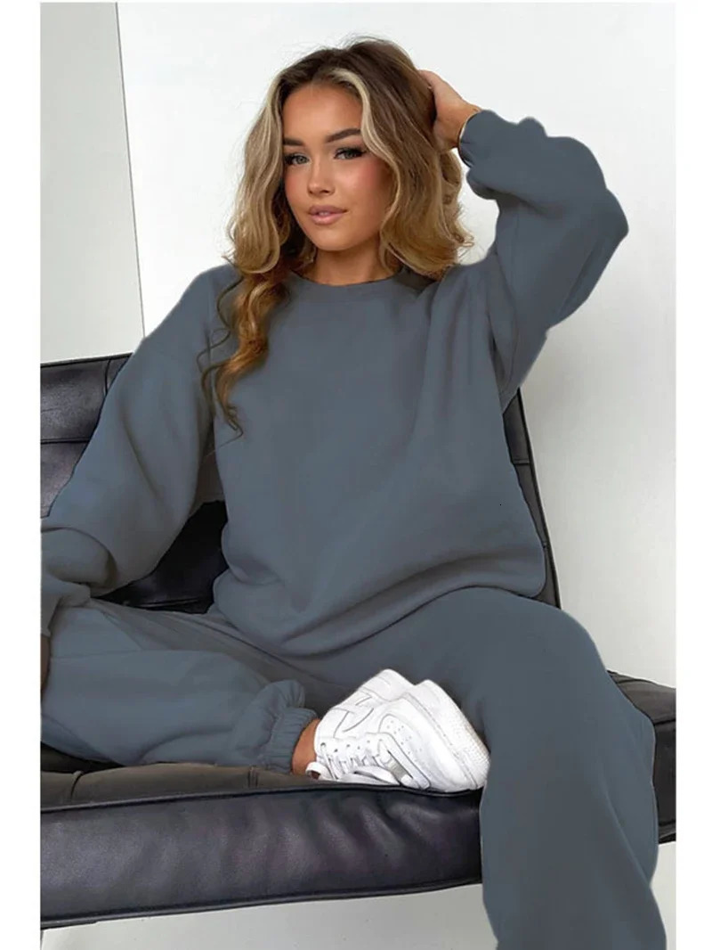 Cotton Tracksuit Women Two Piece Set Autumn Y2K Clothing Solid Pullover Sweatshirt Top and Pant Sets 2 Outfit 240808