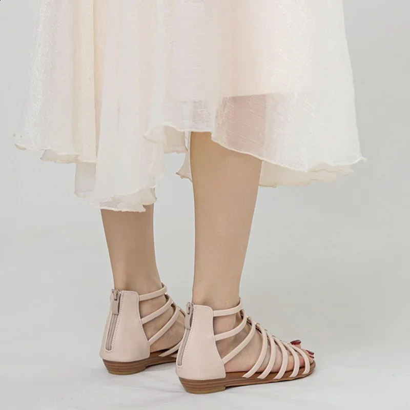 Summer Women 1cm Platform 2cm Low Heels Sandals Lady Zipper Lightweight Shoes Female Concise Casual Bohemian Solid Color Flats 240809