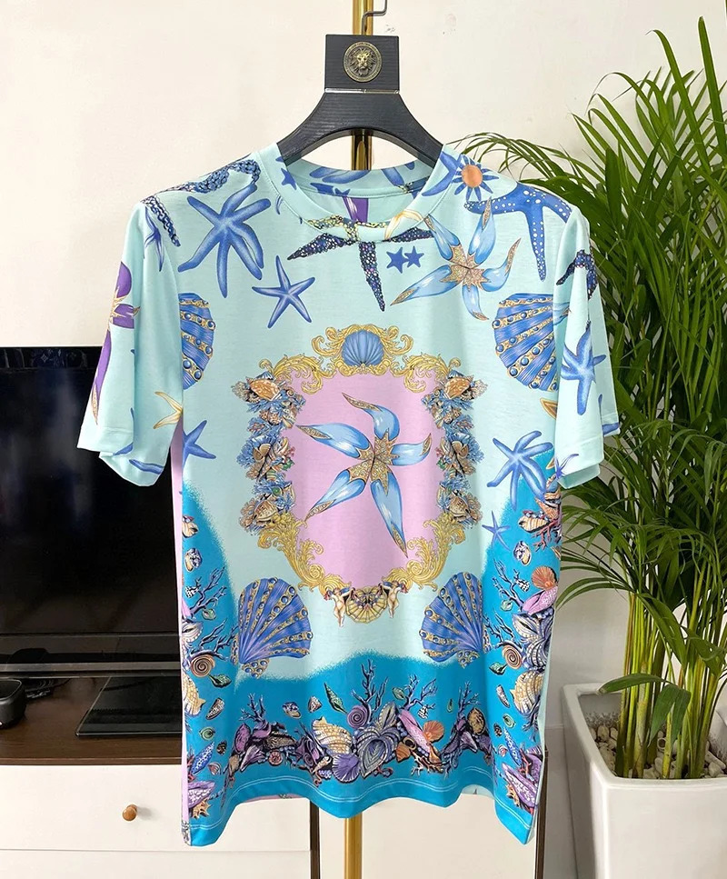 Summer European and American Fashion Leisure Digital Printing Round Neck Short Sleeve Mens Fashion Trend240808